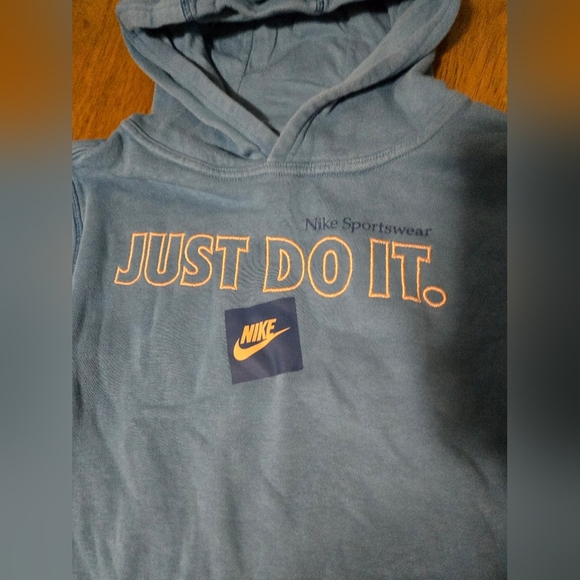 Nike Kids Girls Just Do It Embroidered Pullover Hoodie Sweatshirt Blue XL - Picture 3 of 5